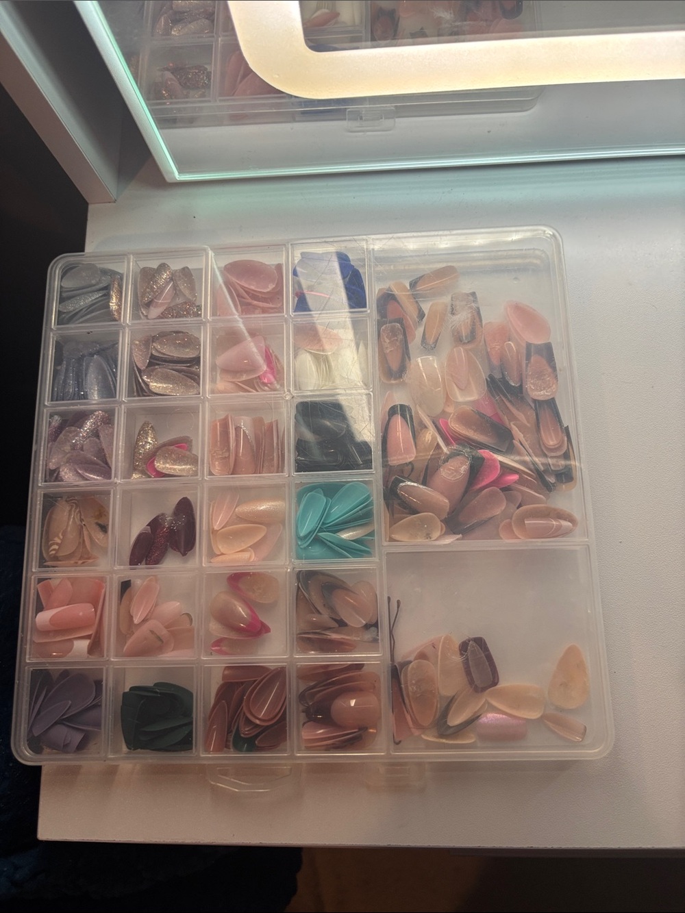 Clear Compartment Nail Storage Box - Pink Accent